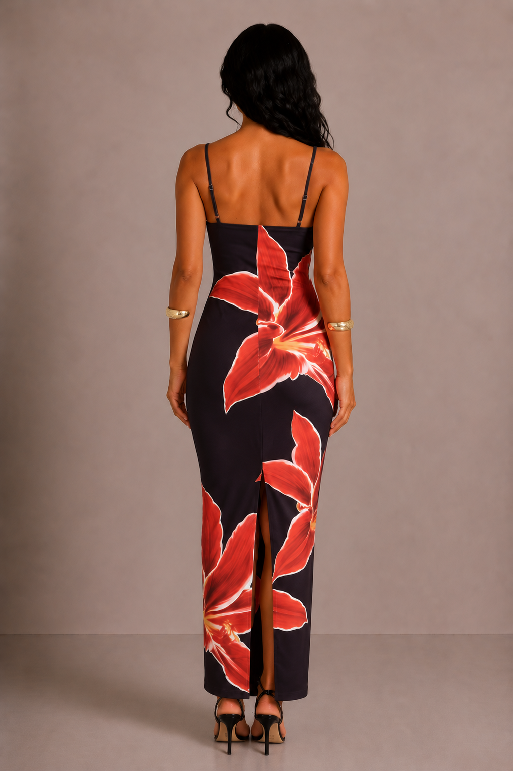 Lunoria | Elegante Midi Jurk met Bloemdetails en Split