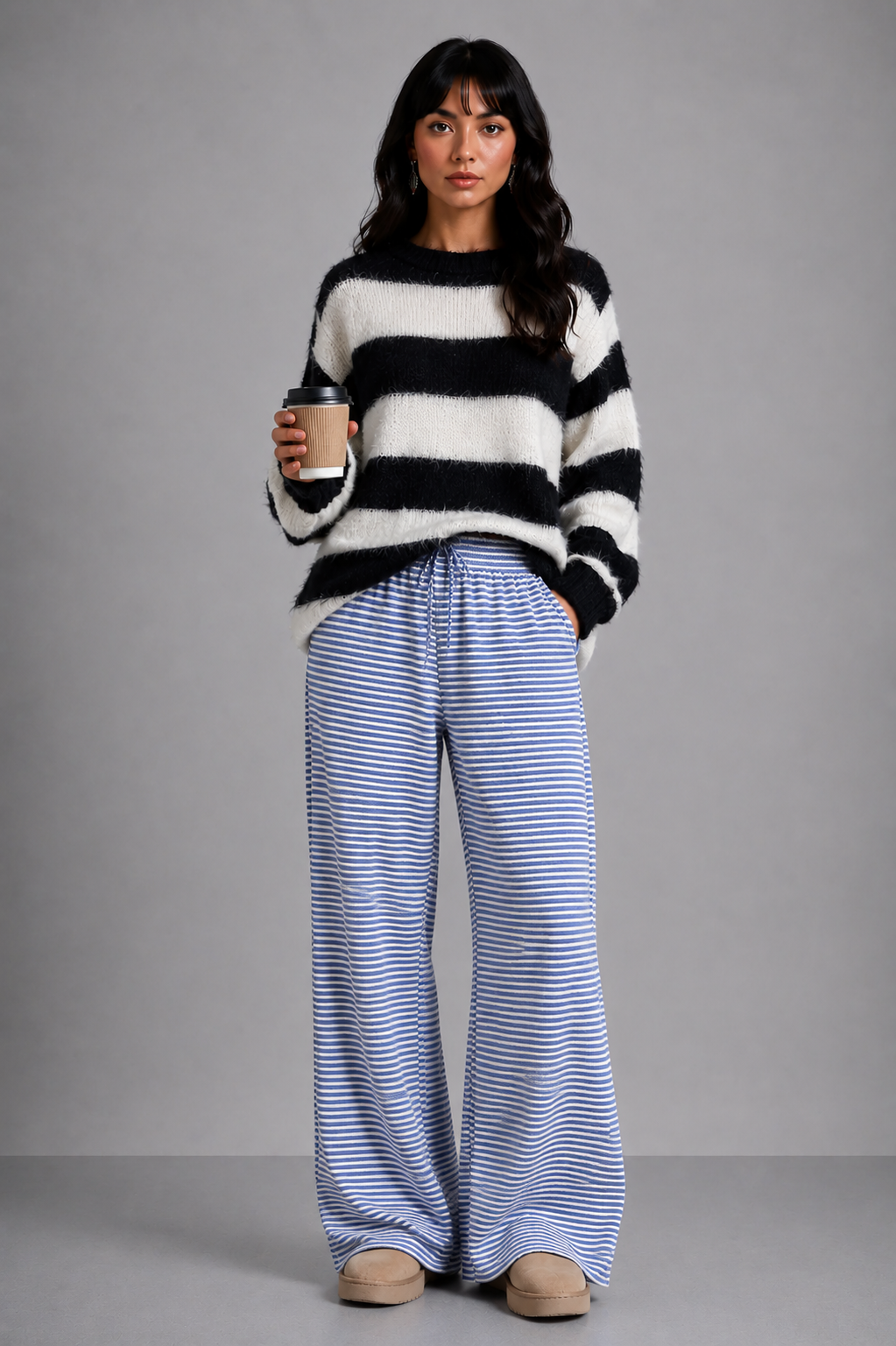 Lunoria | Gestreepte Loungebroek met Relaxte Pasvorm en Comfortabele Stretch