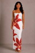 Lunoria | Elegante Midi Jurk met Bloemdetails en Split