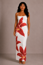 Lunoria | Elegante Midi Jurk met Bloemdetails en Split