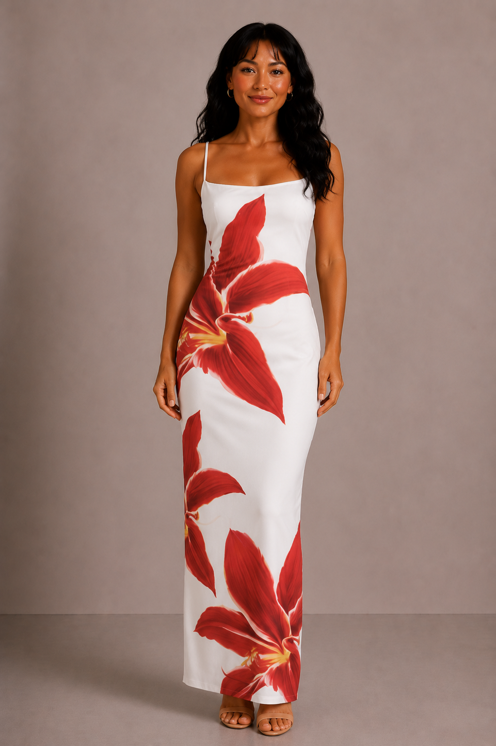 Lunoria | Elegante Midi Jurk met Bloemdetails en Split