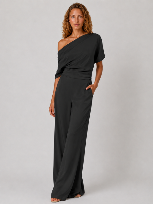 Lunoria | Asymmetrische Jumpsuit met Halve Mouwen