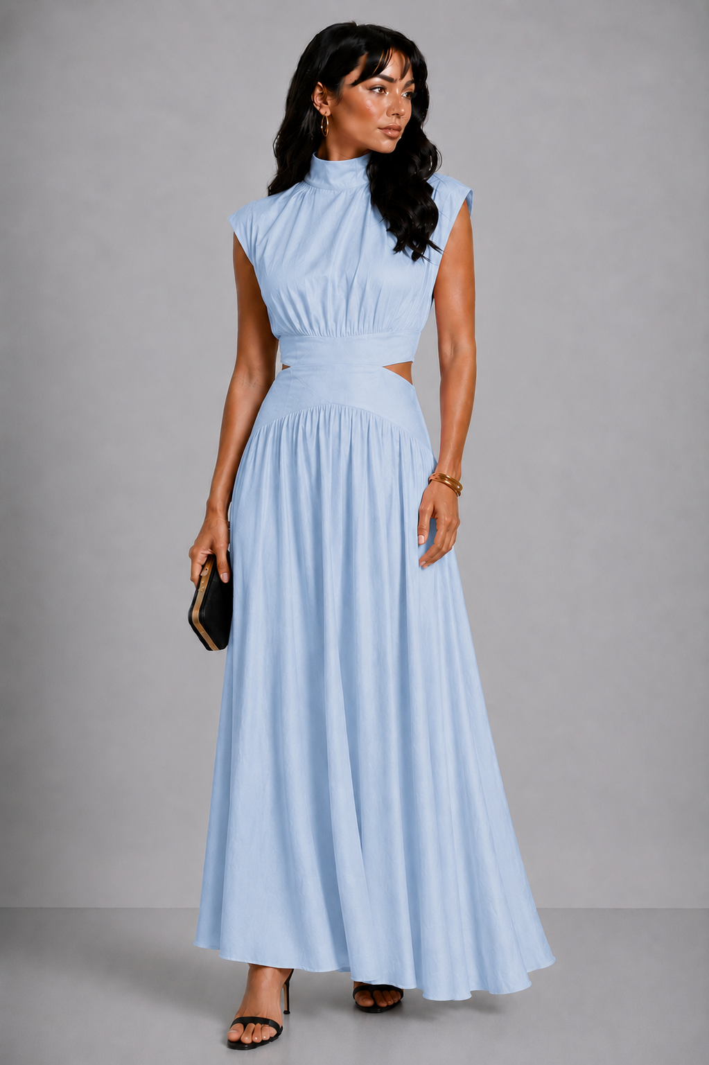 Lunoria | Elegante Maxi Jurk met Hoge Hals en Taille Cut-Out