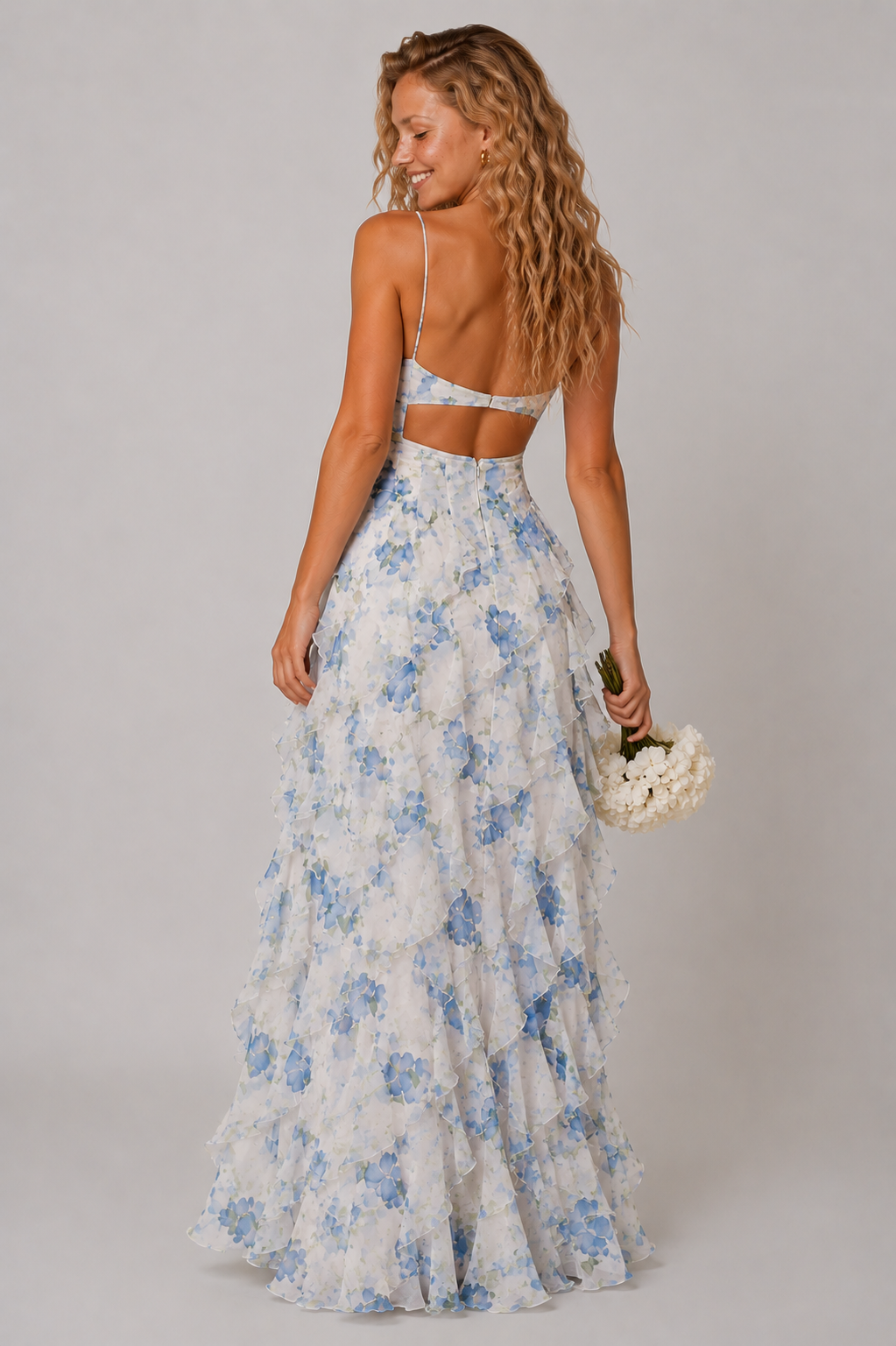 Lunoria | Romantische Bloemen Maxi Jurk met Ruches