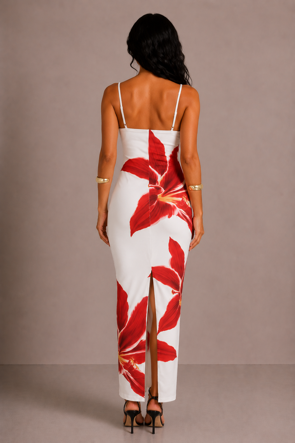 Lunoria | Elegante Midi Jurk met Bloemdetails en Split