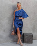 Lunoria | One-Shoulder Jurk met Plooien en Luxe Uitstraling