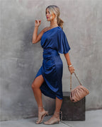 Lunoria | One-Shoulder Jurk met Plooien en Luxe Uitstraling